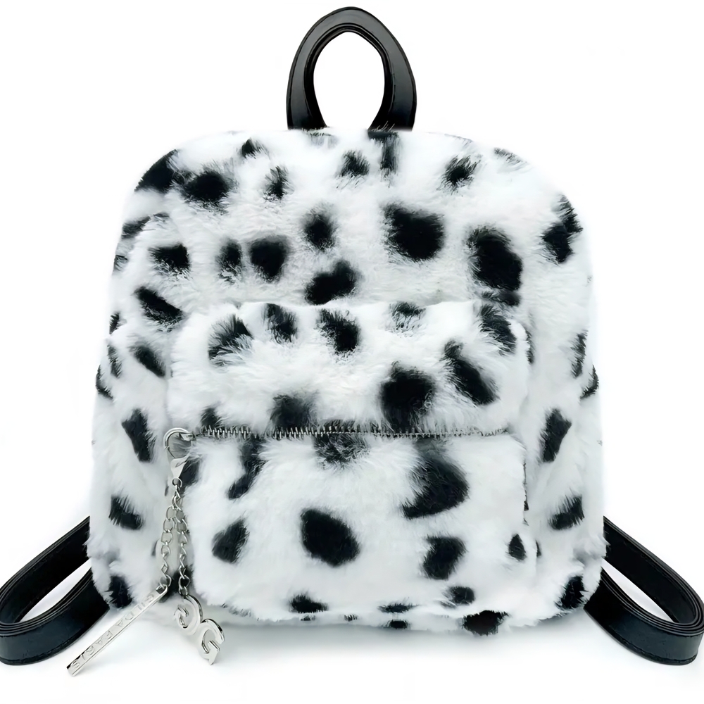Gilda Paris Vegan Fur Black & White Mini Backpack NWT